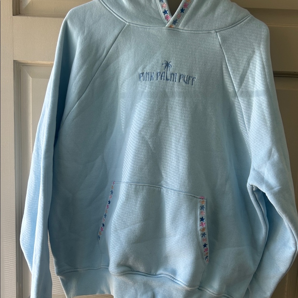 PINK Palm Puff Light Blue Crewneck Sweatshirt Hoodie